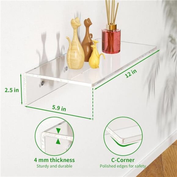 Acrylic Floating Shelves 6-24 Inch,2PCS Clear Shelves for Plant Photo in Bedroom - Picture 3 of 7